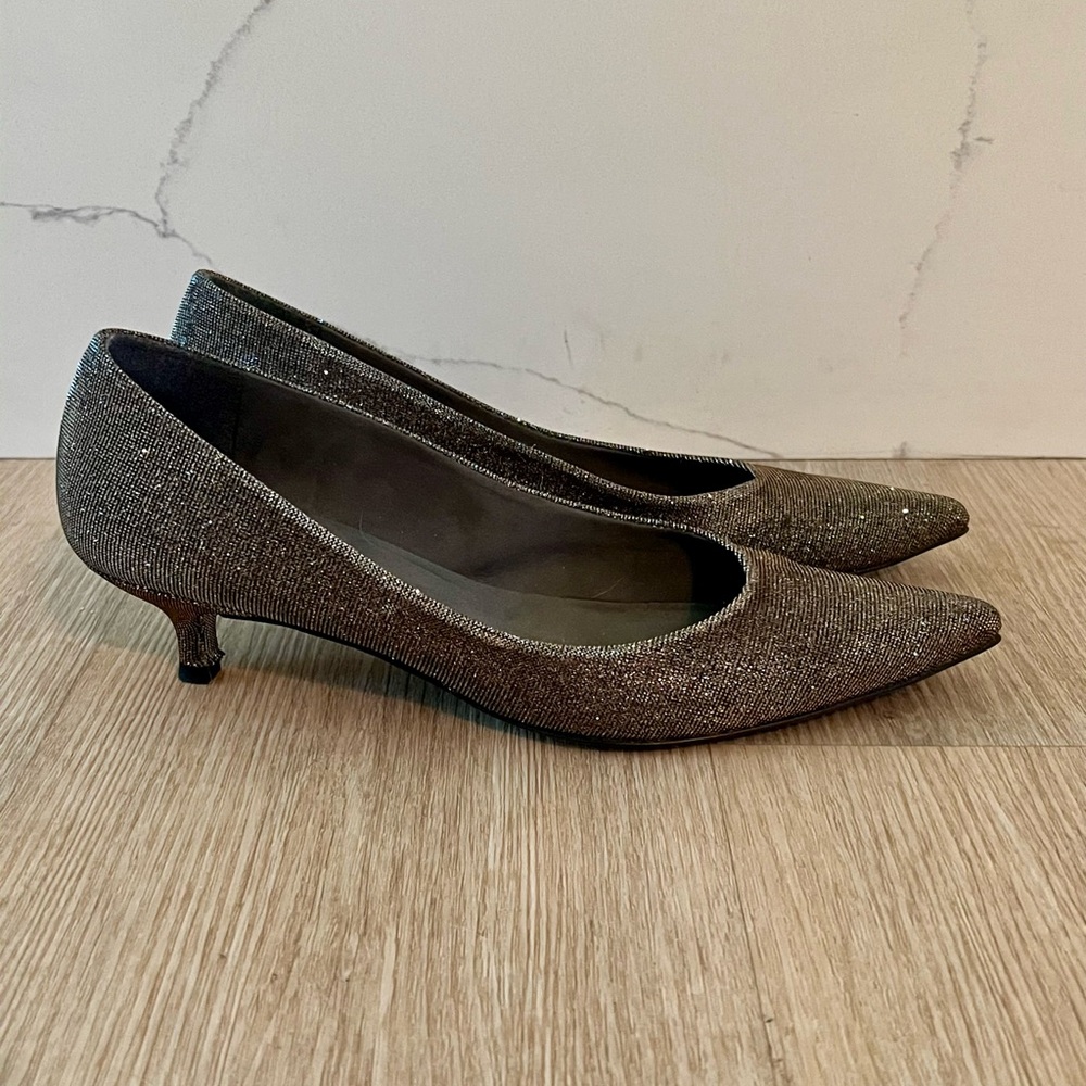 Stuart Weitzman Glitter Kitten Heels in Black